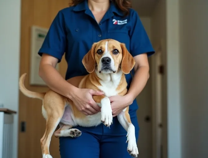 Technician respectfully transporting a deceased dog in Huntingdale
