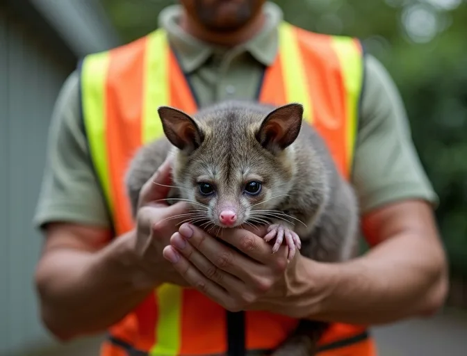 Animal handler safely recovering a deceased possum in Huntingdale