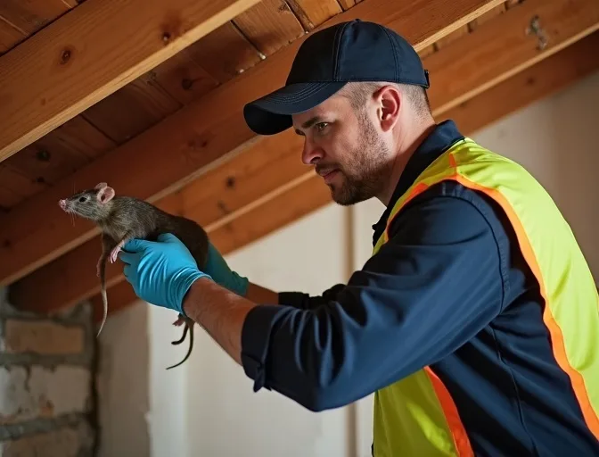 Technician inspecting a roof cavity for a dead rat in Huntingdale
